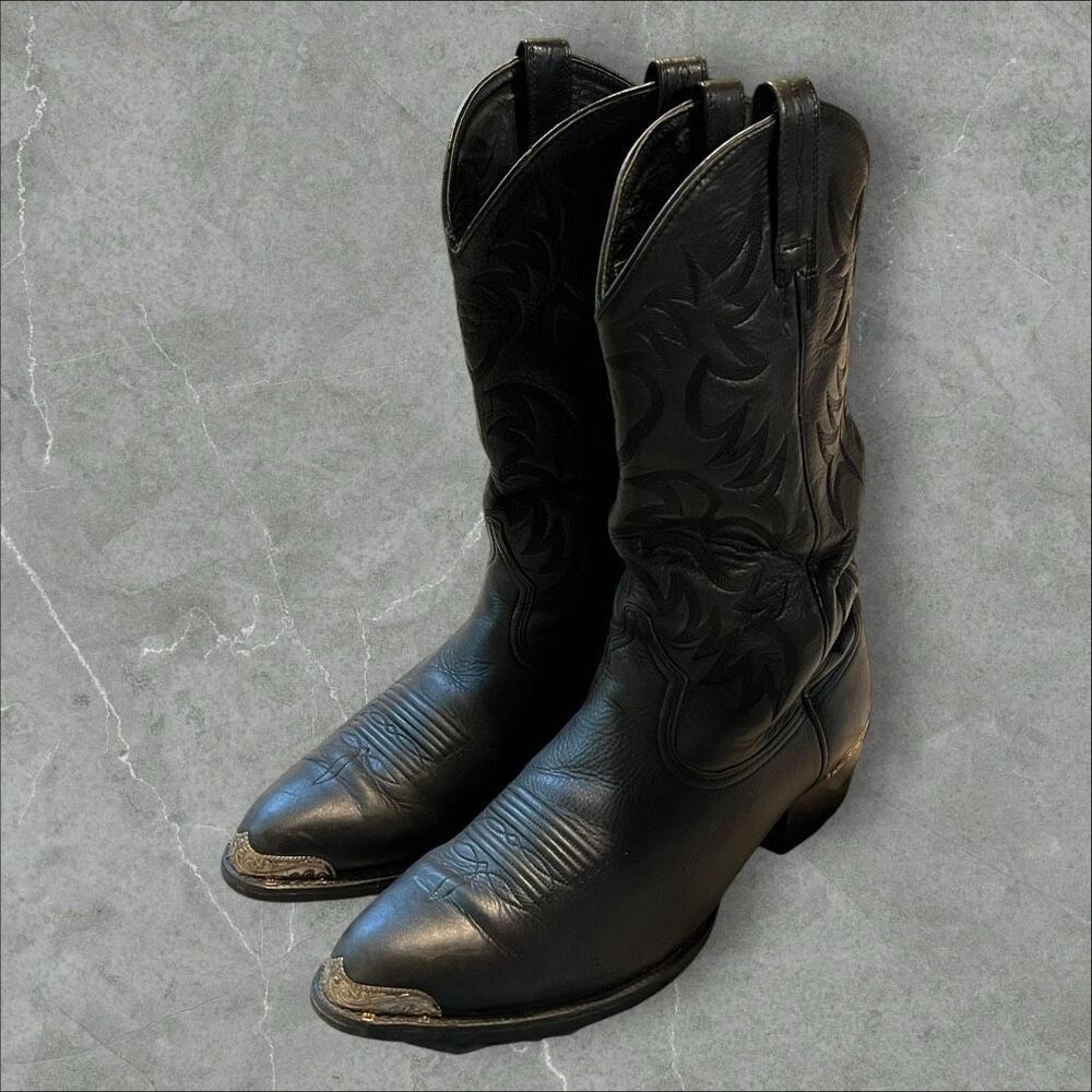 Ariat Heritage 34770 Black Leather Ornate Silver Alloy Cowboy Boots 12 EE